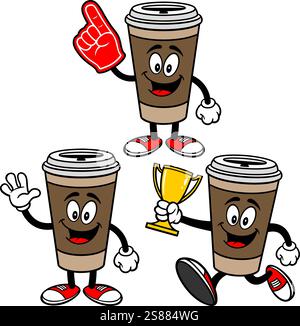 Jeu de caractères de café, illustrations vectorielles dessinées à la main, isolé sur fond transparent Illustration de Vecteur