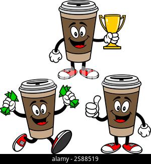 Jeu de caractères de café, illustrations vectorielles dessinées à la main, isolé sur fond transparent Illustration de Vecteur