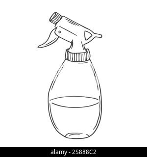 Pulvérisateur de jardin dessiné à la main dans le style doodle. Jardinage hobby. Flacon pulvérisateur. Lutte contre les parasites. Ajout d'engrais. Outil de jardinage. Illustration de Vecteur