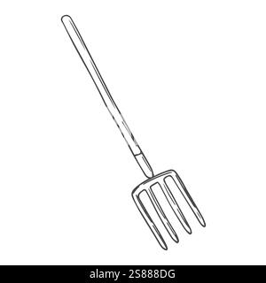 fourche pour travaux agricoles avec foin et herbe, fourche vectorielle dessin simple Illustration de Vecteur