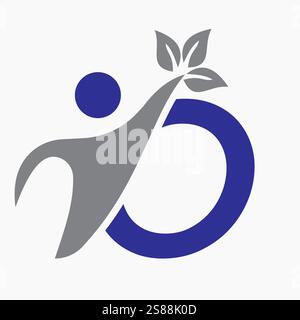 Lettre initiale O concept de conception de logo Bio ou Healthcare avec symbole humain et feuille verte Illustration de Vecteur