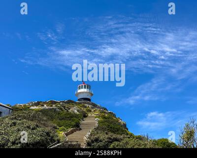 Phare de Cape point sur les falaises du Cap de bonne-espérance, escaliers menant au monument, Afrique du Sud Banque D'Images