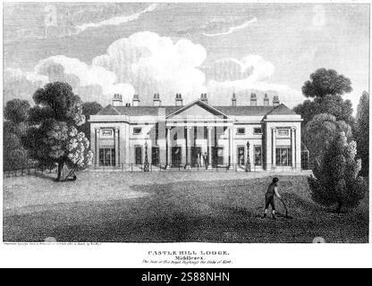 Gravure de Castle Hill Lodge, Middlesex. Le siège de son Altesse Royale le duc de Kent a été numérisé à haute résolution à partir d'un livre publié en 1815 Banque D'Images