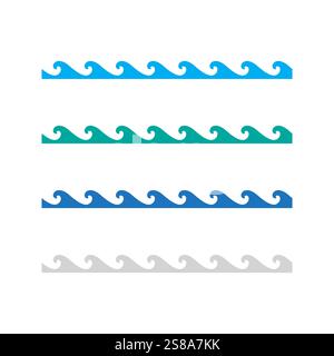 Motif de bordure ondulée. Lignes océaniques bleues. Forme marine décorative. Illustration vectorielle. Illustration de Vecteur