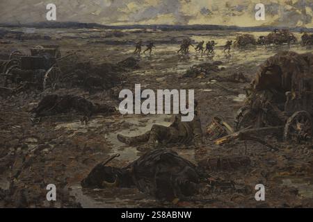 Première guerre des Balkans (octobre 1912-mai 1913). Bataille de Lule Burgas (29 octobre-2 novembre 1912). L'armée bulgare a vaincu les forces ottomanes. La retraite turque à Lüleburgaz, 1914, de Jaroslav Vesin (1860-1915). Huile sur toile (122 x 240 cm). Détail. Galerie nationale. Sofia, Bulgarie. Auteur : Jaroslav Vesin (1860-1915). Peintre tchèque actif en Bulgarie. Banque D'Images