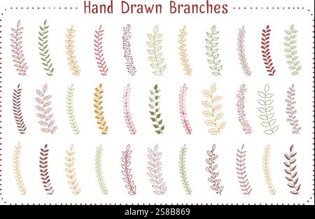 33 branches dessinées à la main colorées sur fond blanc, illustration vectorielle eps10 Illustration de Vecteur