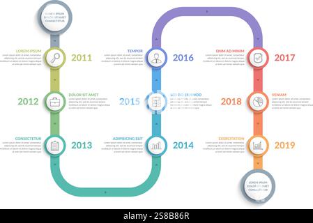 Timeline verticale avec des icônes, 9 éléments, modèle d'infographie pour le web, les affaires, les présentations, illustration vectorielle eps10 Illustration de Vecteur