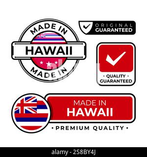 Paquet de badge fabriqué à Hawaii étiquette emblème d'icône isolé sur fond blanc. Illustration vectorielle Illustration de Vecteur