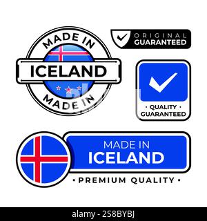 Paquet de badge fabriqué en Islande emblème d'icône d'étiquette isolé sur fond blanc. Illustration vectorielle Illustration de Vecteur