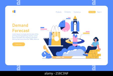 Concept de prévision de la demande. Stratégie commerciale pour la prévision des ventes par la représentation de données analytiques. Tendances du marché, comportement des consommateurs, planification financière. Illustration vectorielle. Illustration de Vecteur