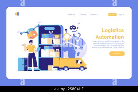 Concept d'automatisation logistique. Un système numérique efficace transformant la livraison des produits avec drones, IA et suivi GPS. Illustration vectorielle. Illustration de Vecteur