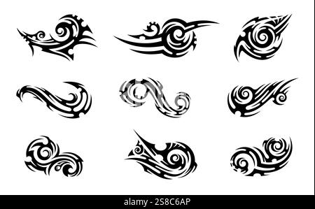 Tatouages tribaux maoris et polynésiens avec motif géométrique vectoriel et ornement ethnique traditionnel des peuples indigènes hawaïens, philippins et samoans. Motifs tribaux maoris pour tatouage de manches de bras Illustration de Vecteur