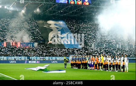 BERGAME, ITALIE - 21 JANVIER : fans d'Atalanta BC , lors du match MD7 de la phase de la Ligue des champions 2024/25 de l'UEFA entre Atalanta BC et SK Sturm Graz au stade Gewiss le 21 janvier 2025 à Bergame, Italie. (Photo de MB Media) Banque D'Images