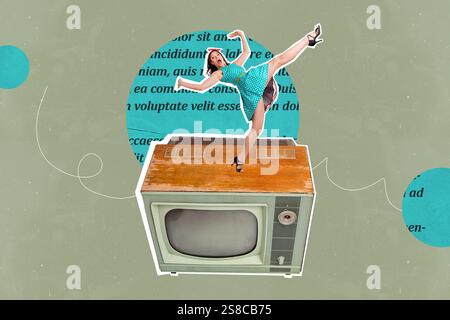 Croquis image tendance illustration montage photo 3D collage de la technologie vintage information propagande télévisée Textbox jeune dame Scream STEP Banque D'Images