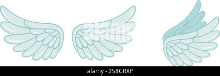 Ensemble d'ailes d'ange, style doodle de dessin animé. Icône isolée de dessin animé de style plat tendance dessinée à la main. Ailes de Cupidon. Illustration vectorielle pour la conception graphique web, affiche, impression de T-shirt, carte de voeux de Saint-Valentin Illustration de Vecteur