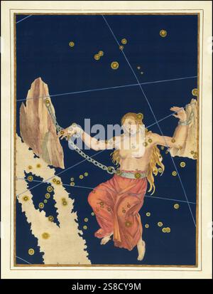 Astronomie. Der Himmelsatlas, die Uranometria, ptolemäische Sternbilder, von Johann Bayer 1572 - 7. März 1625, deutscher Astronom, Andromeda, Sternbild des nördlichen Sternenhimmels, digital verbesserte Reproduktion einer historischen Vorlage Banque D'Images