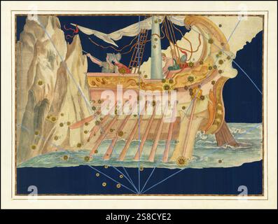 Astronomie. Der Himmelsatlas, die Uranometria, ptolemäische Sternbilder, von Johann Bayer 1572 - 7. März 1625, deutscher Astronom, Argo Navis, Sternbild Schiff Argo, Digital verbesserte Reproduktion einer historischen Vorlage Banque D'Images