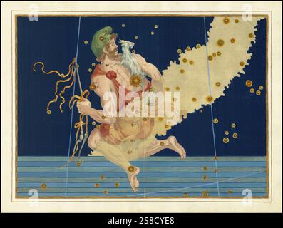 Astronomie. Der Himmelsatlas, die Uranometria, ptolemäische Sternbilder, von Johann Bayer 1572 - 7. März 1625, deutscher Astronom, Auriga, Fuhrmann, Sternbild des Nordhimmels, Digital verbesserte Reproduktion einer historischen Vorlage Banque D'Images