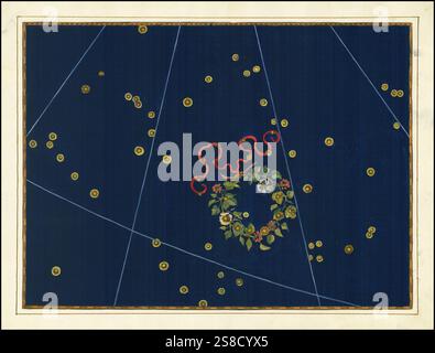Astronomie. Der Himmelsatlas, die Uranometria, ptolemäische Sternbilder, von Johann Bayer 1572 - 7. März 1625, deutscher Astronom, Corona Borealis, nördliche Krone, Digital verbesserte Reproduktion einer historischen Vorlage Banque D'Images