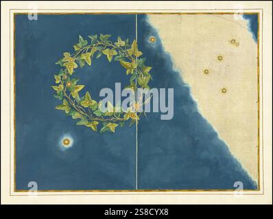 Astronomie. Der Himmelsatlas, die Uranometria, ptolemäische Sternbilder, von Johann Bayer 1572 - 7. März 1625, deutscher Astronom, Corona meridionalis, Südliche Krone, Digital verbesserte Reproduktion einer historischen Vorlage Banque D'Images
