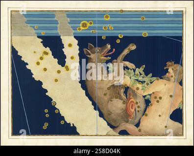 Astronomie. Der Himmelsatlas, die Uranometria, ptolemäische Sternbilder, von Johann Bayer 1572 - 7. März 1625, deutscher Astronom, lupus and Centaurus, Wolf, ein Sternbild des Südhimmels, Digital verbesserte Reproduktion einer historischen Vorlage Banque D'Images