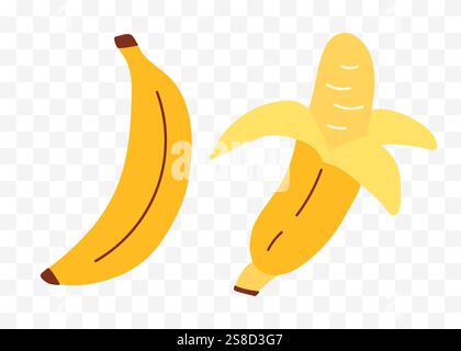 Ensemble de vecteur plat abstrait de fruits tropicaux banane. Illustration de Vecteur