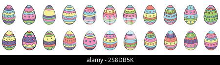 Oeuf de Pâques. Ensemble d'œufs de Pâques colorés dans le style doodle. Oeufs de Pâques heureux sur fond blanc. Illustration vectorielle Illustration de Vecteur
