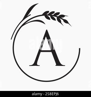 Lettre de monogramme Un concept de logo de boulangerie avec modèle vectoriel de symbole de blé de grain Illustration de Vecteur