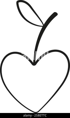 style griffonnage cerise en forme de coeur. Logo isolé noir et blanc dessiné à la main. ligne de cerises Élément de conception pour tatouage d'affiche de conception graphique Web. Coloriage art-thérapie. Illustration vectorielle Illustration de Vecteur