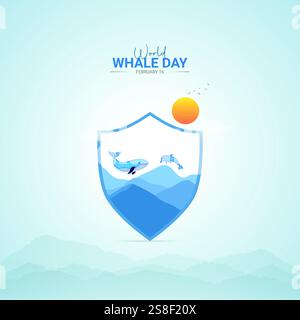 Journée mondiale de la baleine. Conception créative de Whale Day pour les publicités sur les réseaux sociaux Illustration de Vecteur