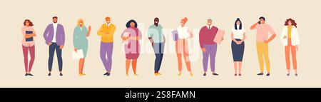 Groupe de gens d'affaires dans les vêtements de bureau. Équipe multinationale d'âge et d'apparence différents. Illustration de l'ensemble vectoriel Illustration de Vecteur