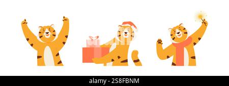 Joyeux tigres du nouvel an. Symbole du zodiaque chinois 2022. Modèle d'illustration vectorielle Illustration de Vecteur