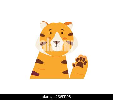 Tigre agitant sa patte en disant bonjour. Le symbole de l'année 2022 est l'horoscope chinois. Illustration vectorielle Illustration de Vecteur