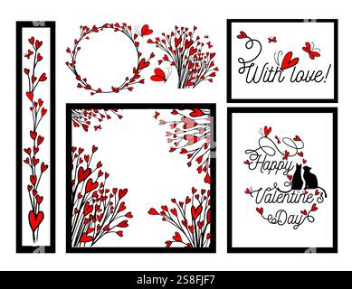 Ensemble de cartes postales bonne Saint Valentin. dessiné à la main. Pas ai, illustration vectorielle Illustration de Vecteur