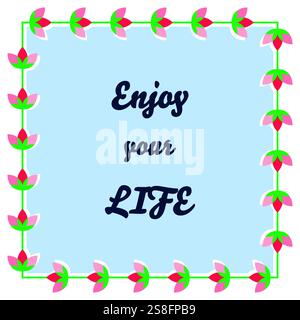 Cadre de forme carrée symbole de fleur, couleurs rouge rose vert. Style de dessin animé géométrique décoratif, jolie bordure festive. Bon pour aimer les salutations web sucrées Illustration de Vecteur