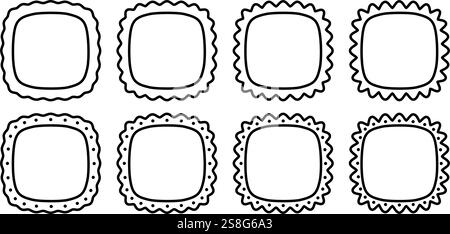 Ensemble de squircles ou de carrés avec des bordures arrondies cadres avec des bords ondulés. Vignettes pour images, photos ou miroirs. Boîtes vides, étiquettes ou étiquettes isoletd sur fond blanc. Illustration graphique vectorielle Illustration de Vecteur