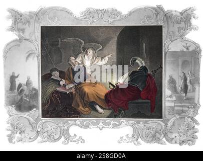 Illustration de Pierre délivré de prison libéré par un Angelfrom 1850 Edition de Fleetwood's Life of Christ - The Life of Our Lord and Sauveur Jesu Banque D'Images