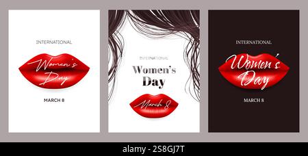 Journée internationale de la femme. Jeu de cartes verticales. Illustration de Vecteur