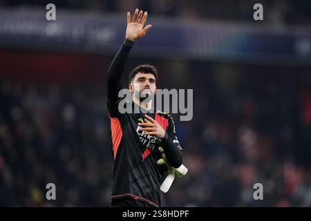 Le gardien de l'arsenal David Raya après l'UEFA Champions League, match de championnat à l'Emirates Stadium, Londres. Date de la photo : mercredi 22 janvier 2025. Banque D'Images