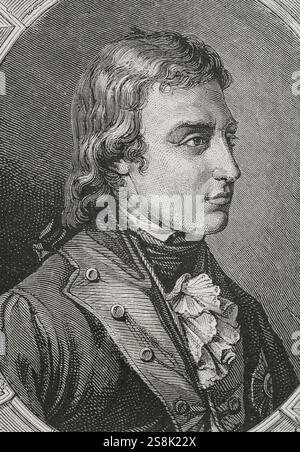 Frédéric-Guillaume II (1744-1797) Roi de Prusse (1786-1797). Portrait. Dessin de Liénard. Gravure. "Histoire de la Révolution française". Volume I, deuxième partie, 1879. Banque D'Images