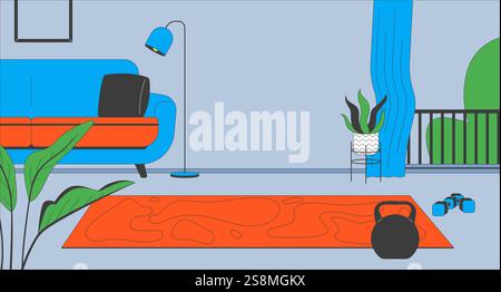 Salon moderne avec équipement de fitness illustration plate Illustration de Vecteur