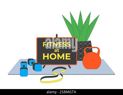 Fitness à la maison installation concept d'illustration 2D. Illustration de Vecteur