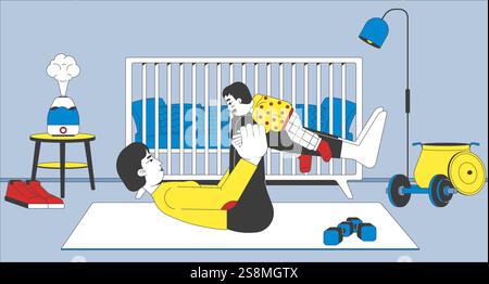 Temps de jeu parent-enfant dans l'illustration plate de la chambre de bébé Illustration de Vecteur