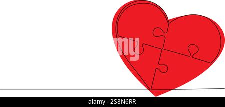 cœur rouge de puzzles dessin de ligne continue, vecteur Illustration de Vecteur