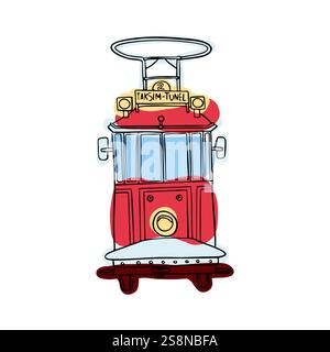 Charmant tramway rouge Istanbul de Taksim. Un design vintage parfait pour mettre en valeur les transports urbains emblématiques, la culture turque et les voyages historiques Illustration de Vecteur