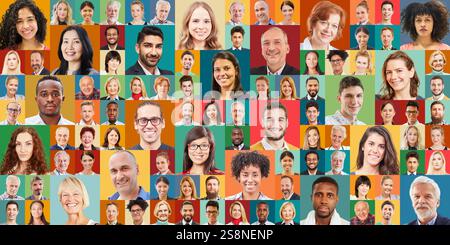 Portraits carrés de différentes tailles de nombreuses personnes adultes différentes Banque D'Images