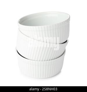 Trois casseroles isolées sur blanc. Ustensile de cuisson Banque D'Images