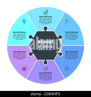 Modèle d'infographie avec icônes et 6 options ou étapes. Puzzle. Peut être utilisé pour la mise en page de flux de travail, le diagramme, la bannière, la conception Web. Illustration vectorielle Illustration de Vecteur