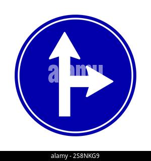 Tout droit ou tourner à droite panneau obligatoire. Illustration vectorielle. Illustration de Vecteur