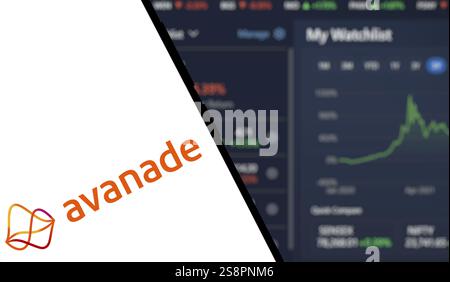 le logo avanade est affiché sur le smartphone. Avanade est une société internationale de services professionnels Banque D'Images
